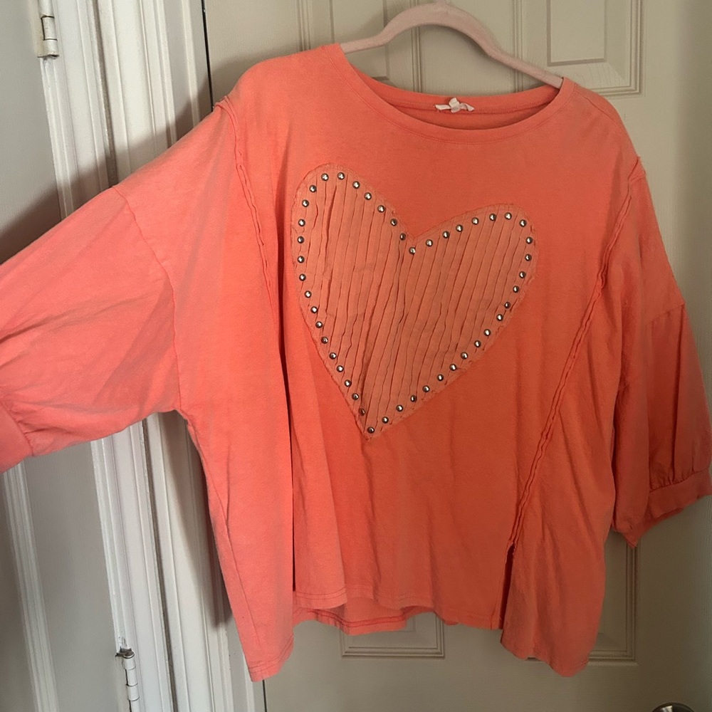 Easel Coral Heart Studded Top